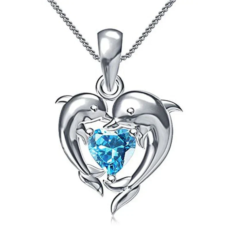 Dolphin Love Blue Heart Necklace - Image 2