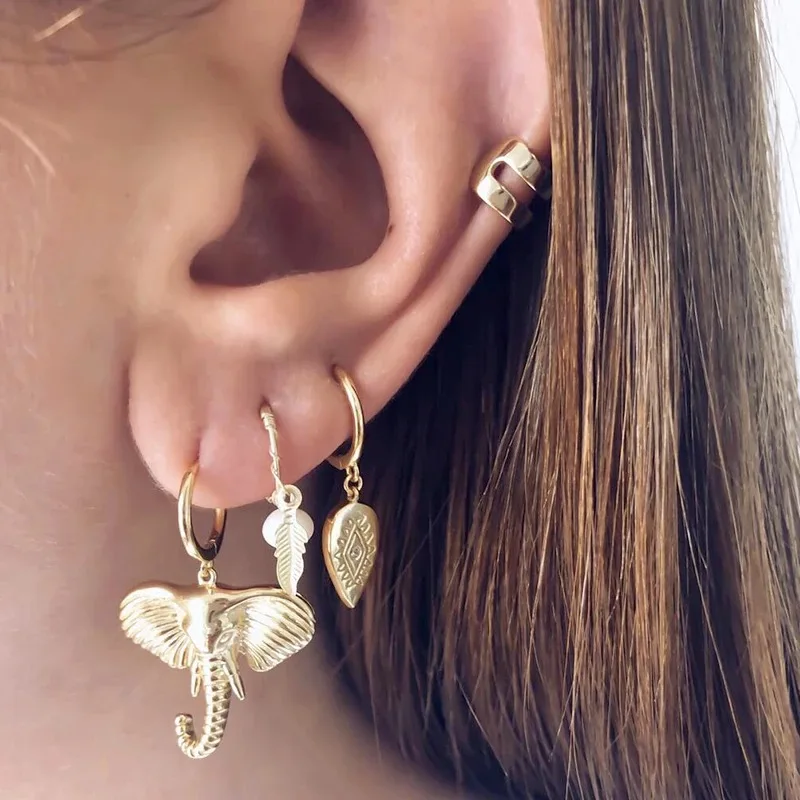 Elephant Charm Hoop Earrings - Image 2