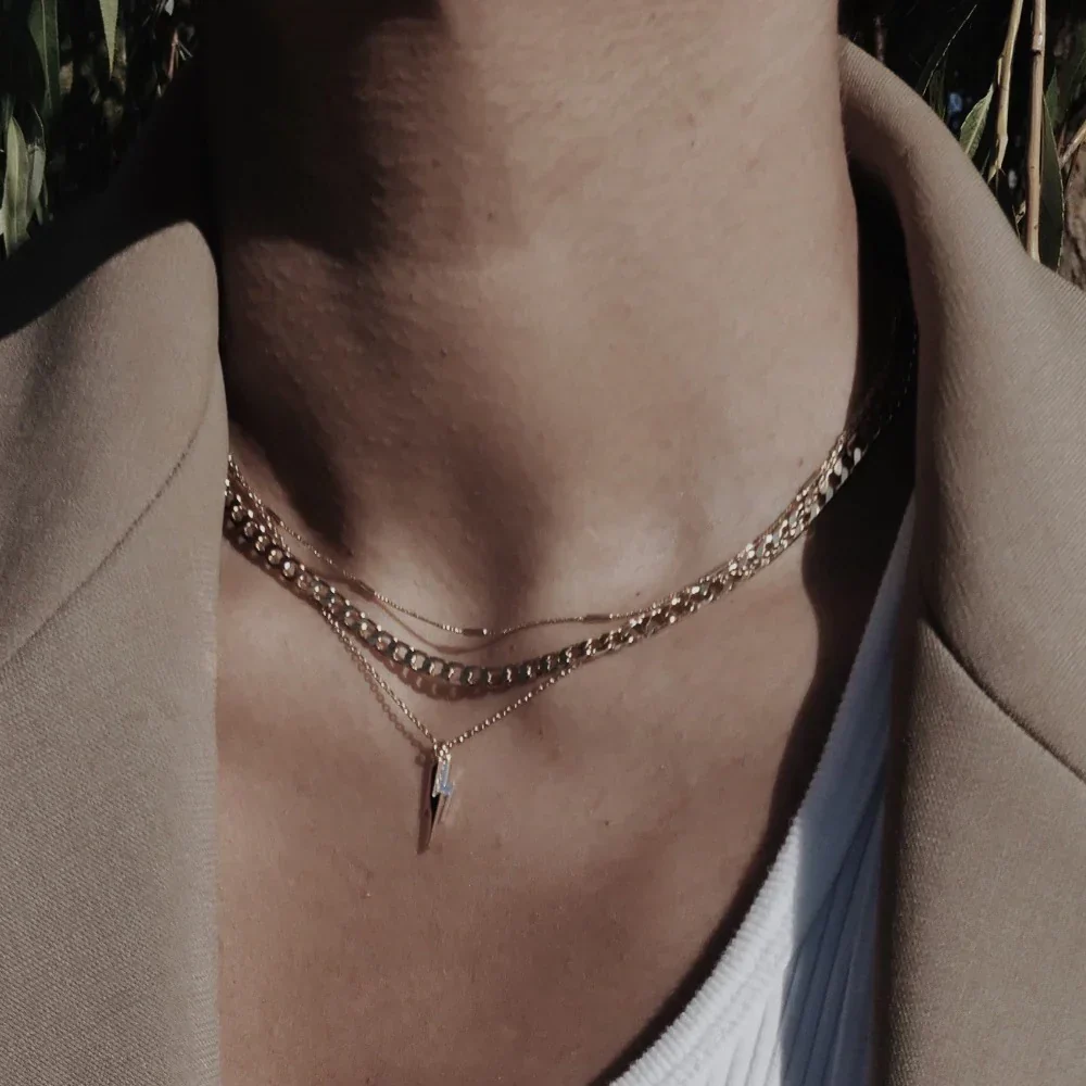 Flat Link Curb Chain Necklace | White Gold - Image 4