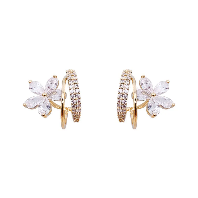 Floral Earrings with Zirconia in Gold - Image 3