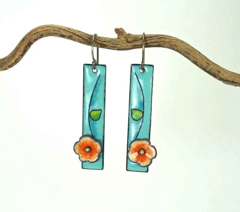 Floral Enamel Earrings - Image 2