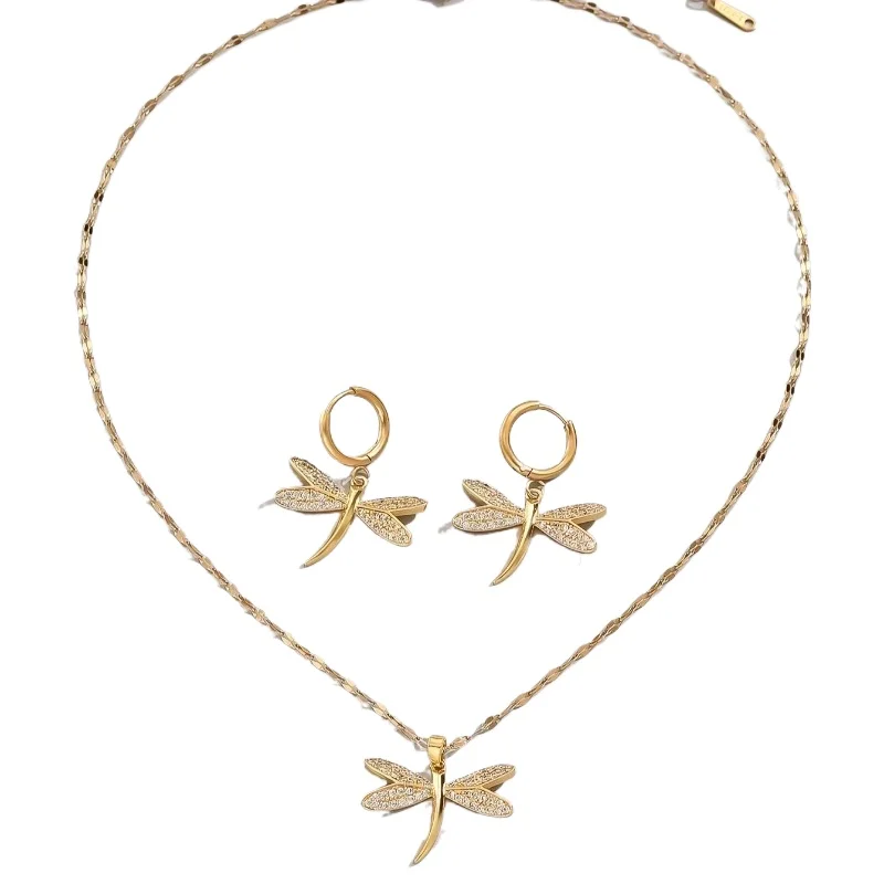 Gold Dragonfly Jewelry Necklace with Bonus Earrings - Image 5