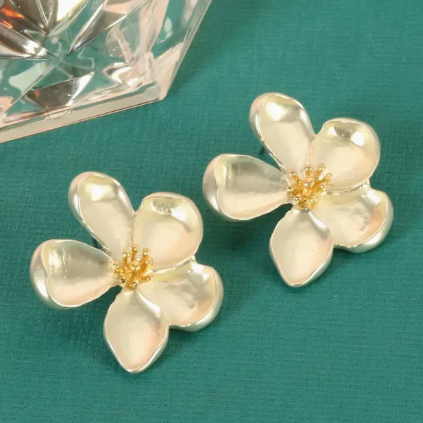 Gold Flower Earrings with Vintage Design - Image 2