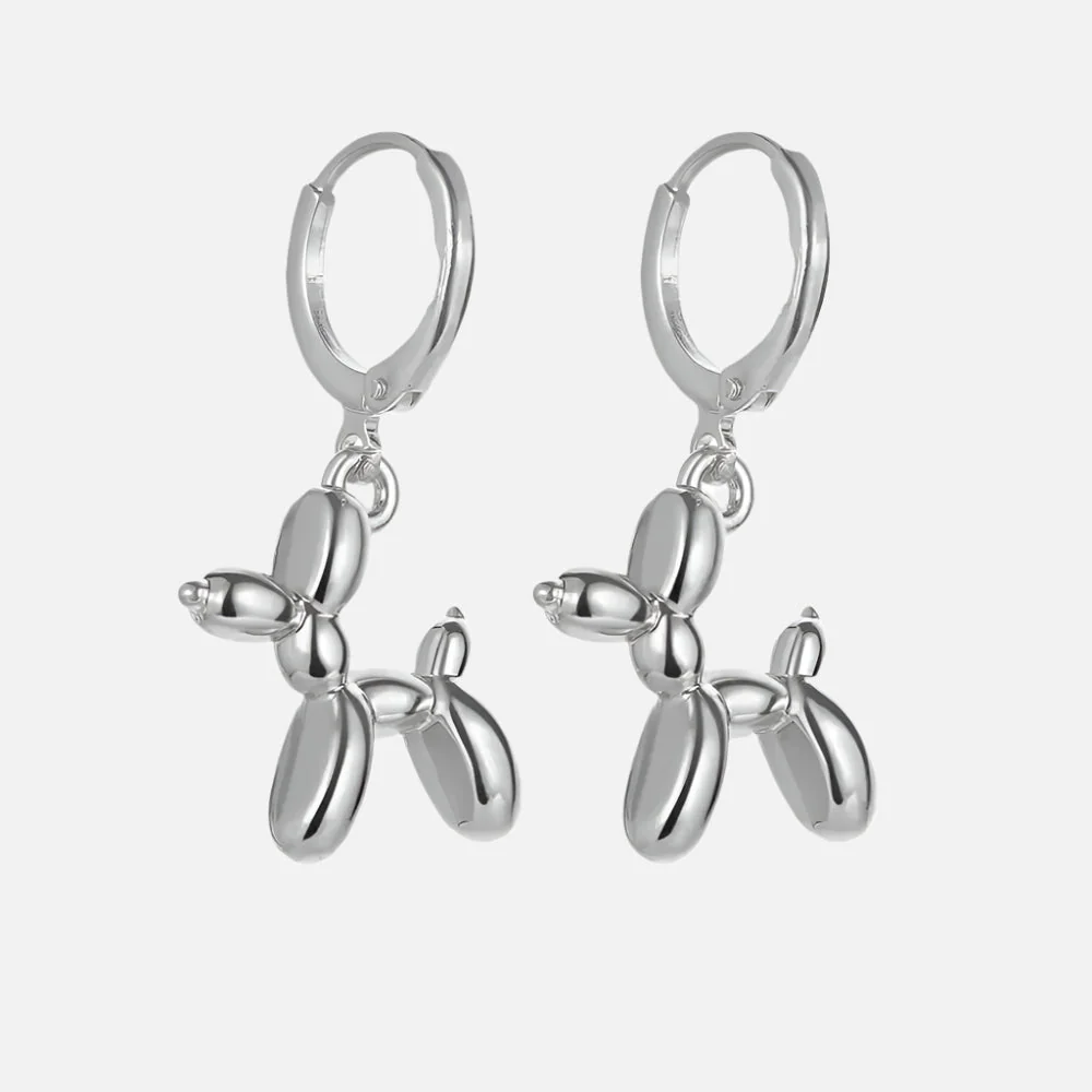 Gold Huggie Earrings with Mini Balloon Dog Charm - Image 4