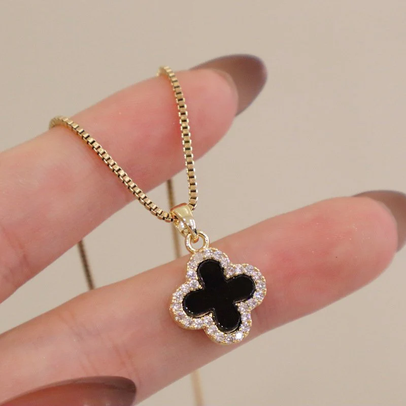 Gold Plated Inlaid Four-Leaf Clover Necklace - Image 2
