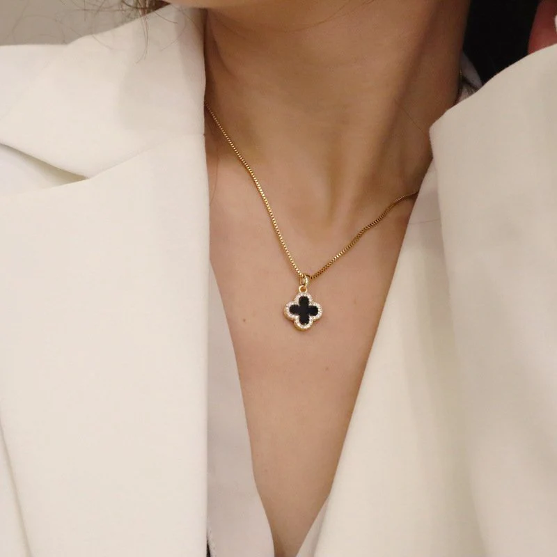 Gold Plated Inlaid Four-Leaf Clover Necklace - Image 3