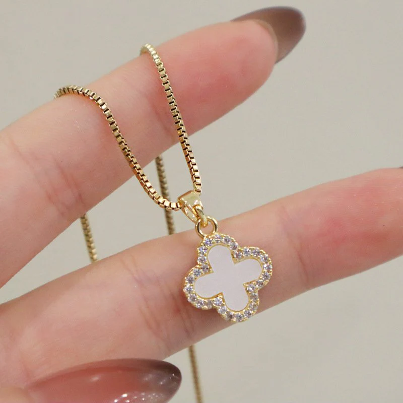 Gold Plated Inlaid Four-Leaf Clover Necklace - Image 5