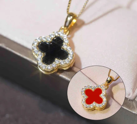 Gold Plated Inlaid Four-Leaf Clover Necklace - Image 6