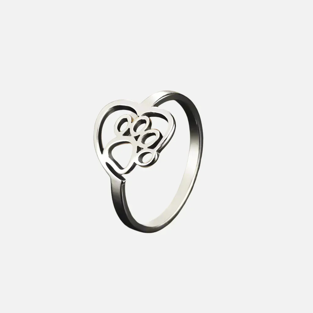 Gold-Tone Paw & Heart Ring – Stainless Steel Jewelry for Pet Lovers - Image 3