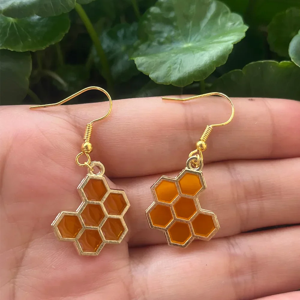 Golden Bee & Honeycomb Crystal Earrings - Image 6