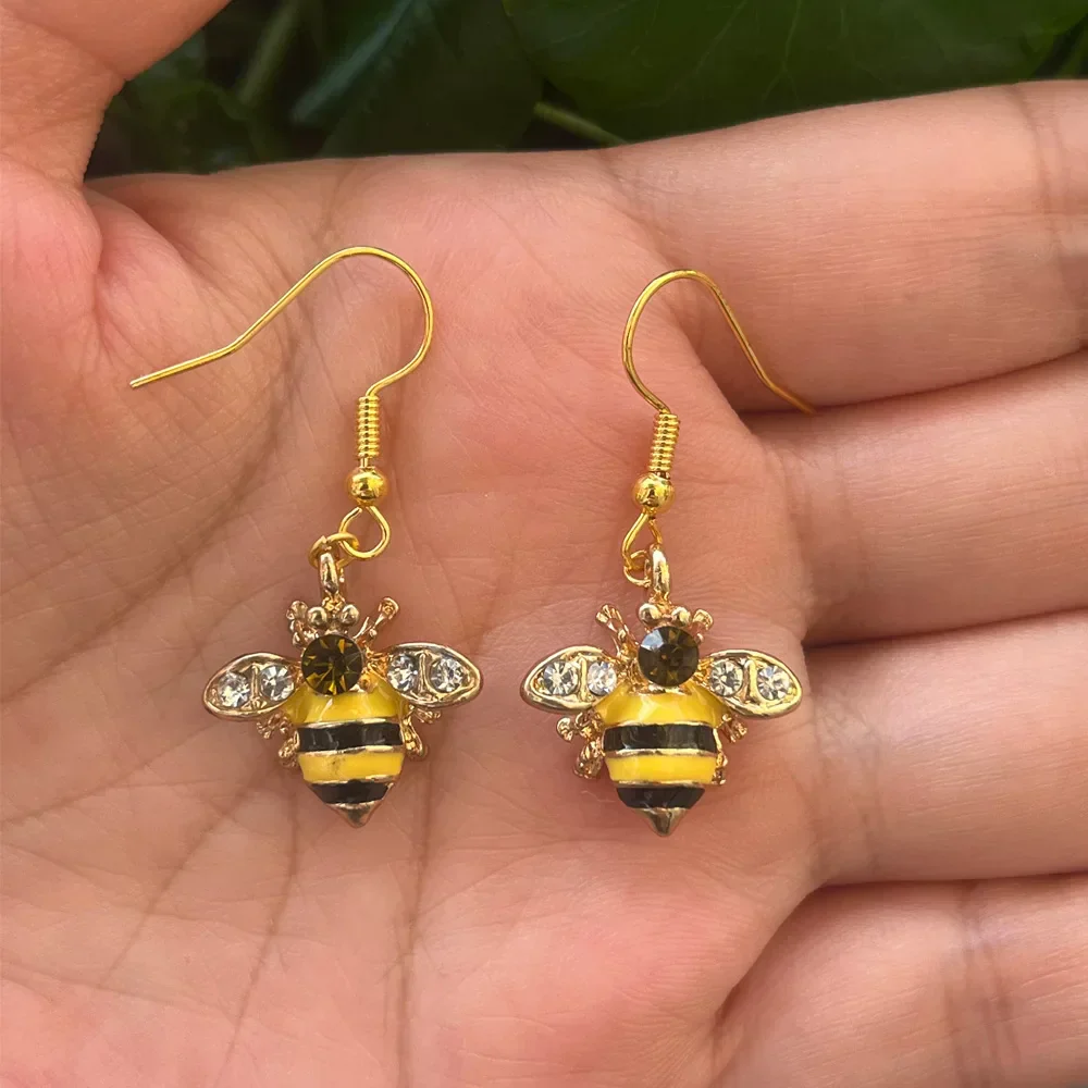 Golden Bee & Honeycomb Crystal Earrings - Image 7