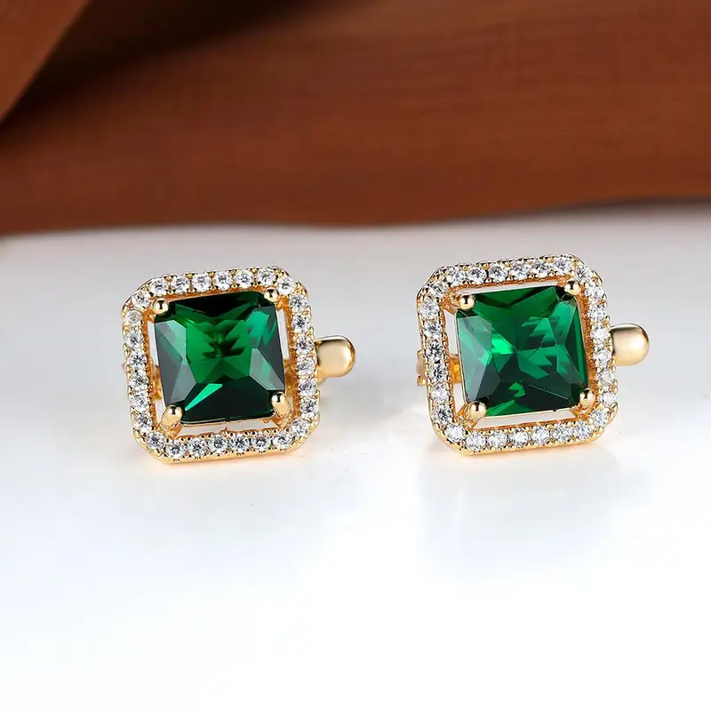 Golden Green Square Zirconia Earrings | Gold - Image 4