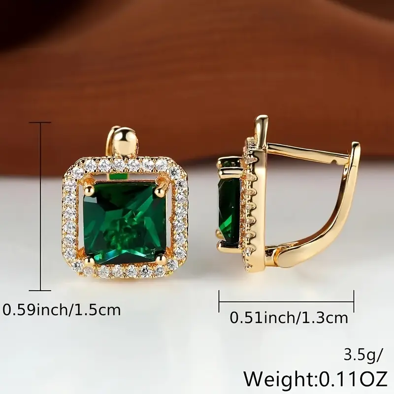 Golden Green Square Zirconia Earrings | Gold - Image 5
