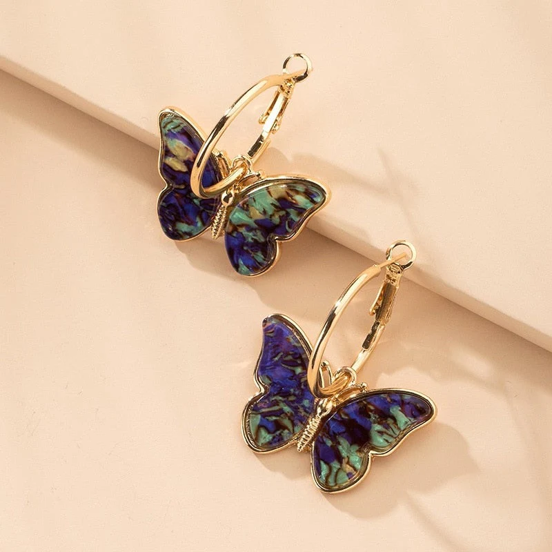 Hand-Painted Enamel Butterfly Crystal Earrings - Image 3