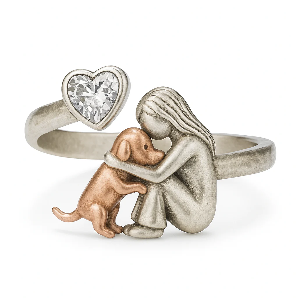 Handcrafted 925 Sterling Silver Dog Ring with Heart-Shaped Zirconia – Adjustable Fit - Image 2