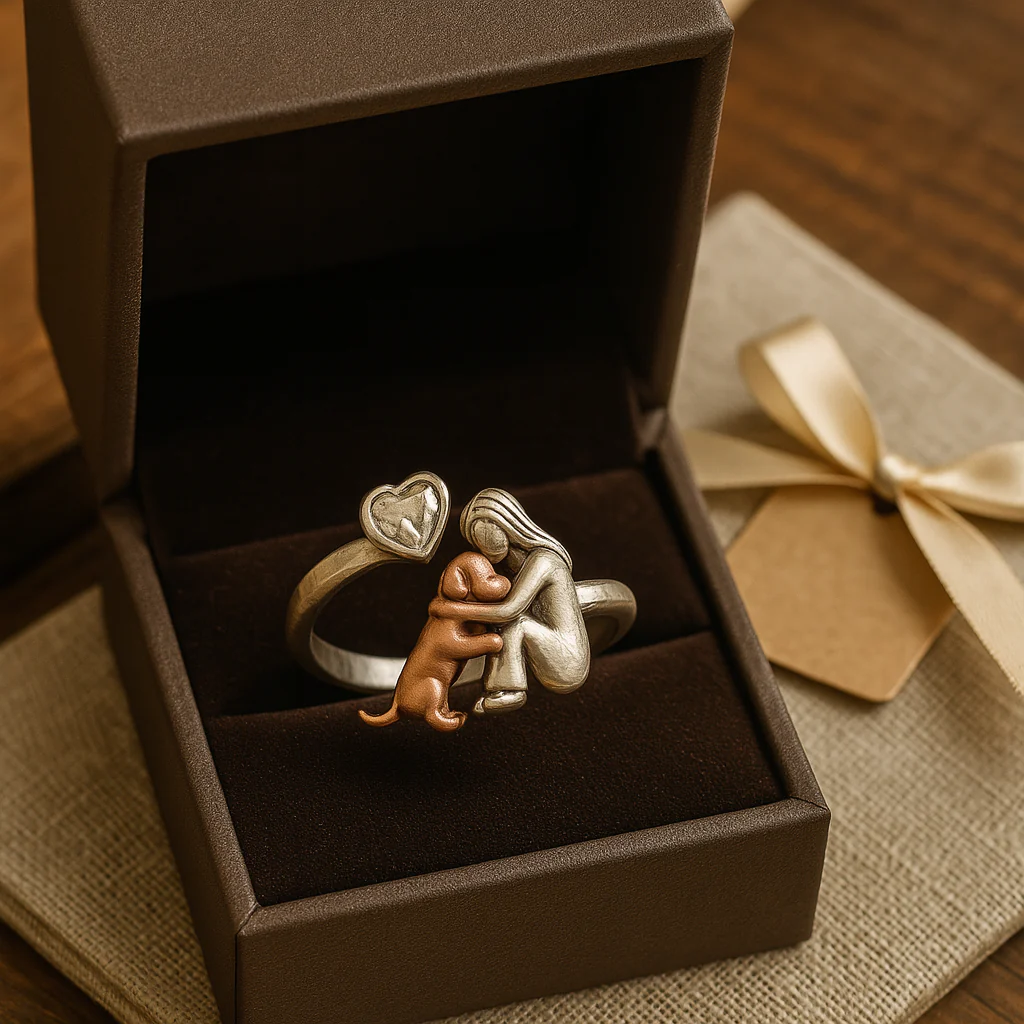 Handcrafted 925 Sterling Silver Dog Ring with Heart-Shaped Zirconia – Adjustable Fit - Image 3