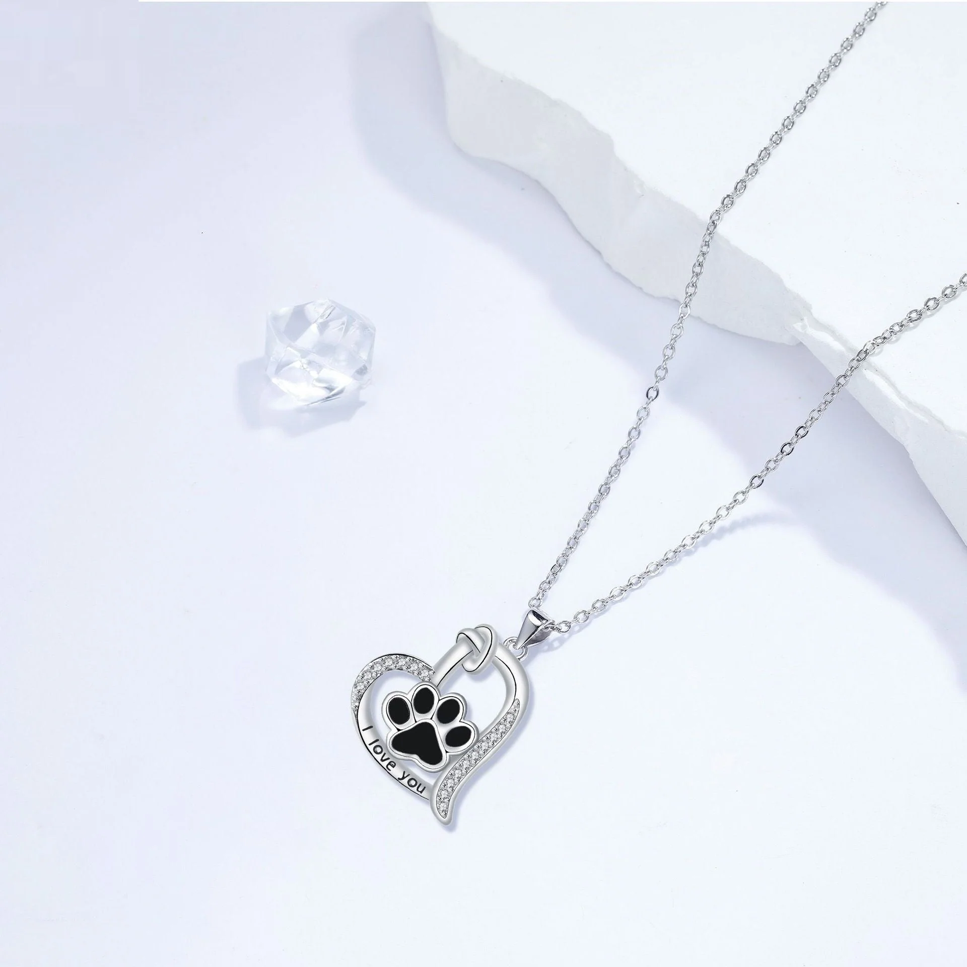 Heart-shaped Dog Paw Print Necklace with Zirconia - Image 2