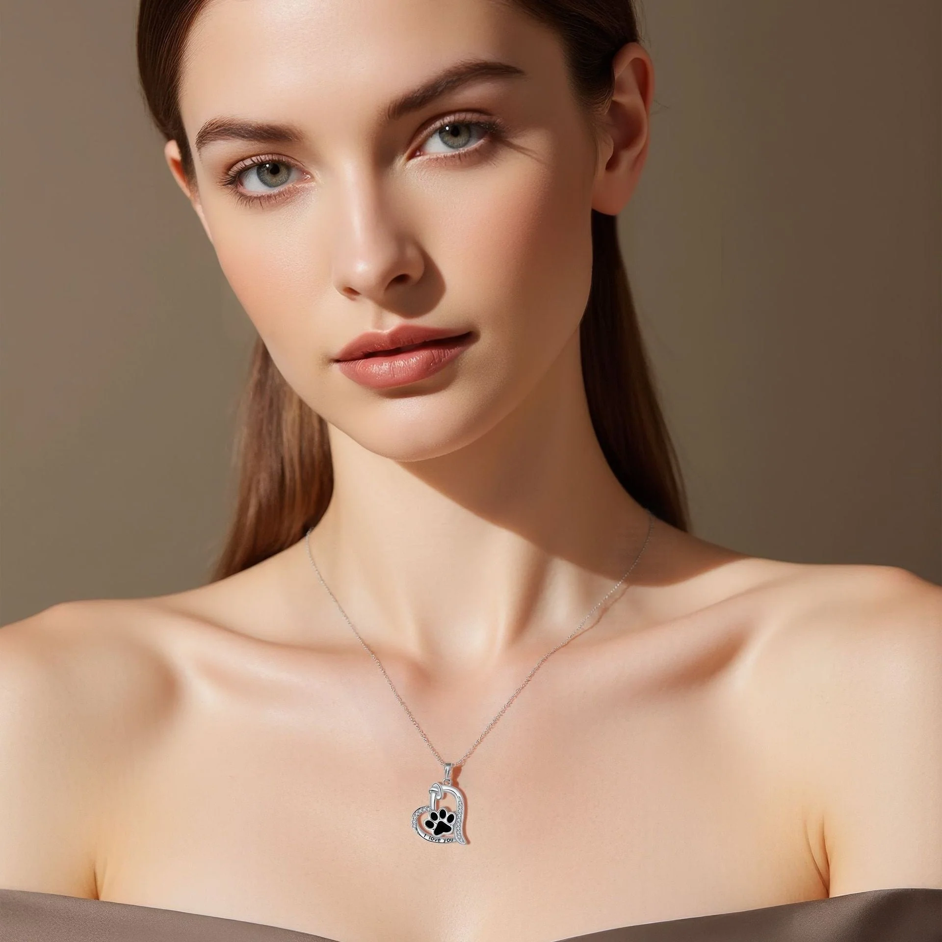 Heart-shaped Dog Paw Print Necklace with Zirconia - Image 3