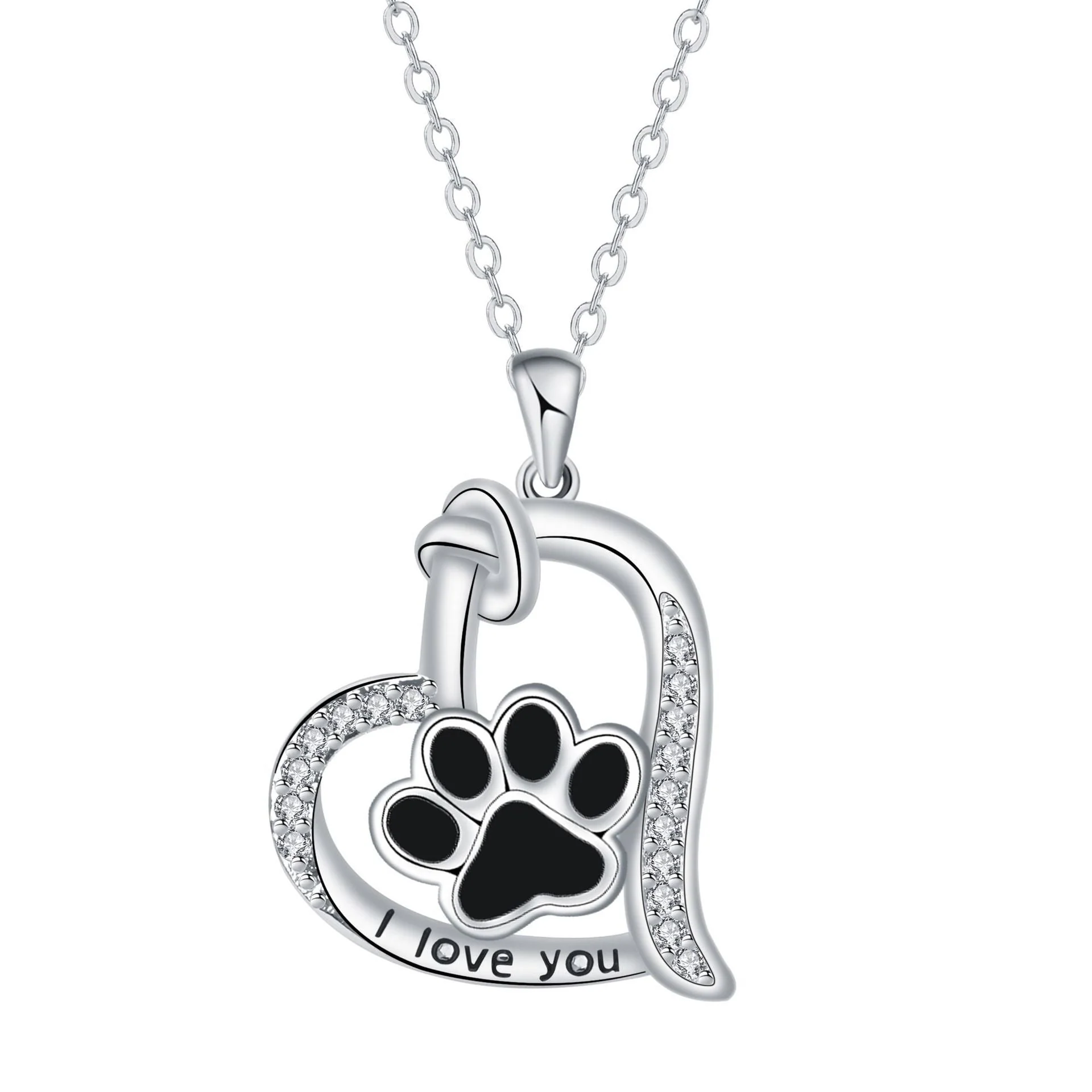 Heart-shaped Dog Paw Print Necklace with Zirconia - Image 4