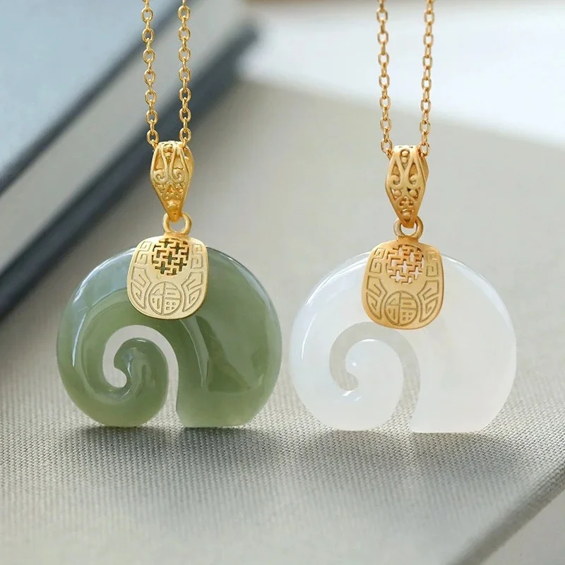Hetian Jade Elephant Pendant Necklace – 18K Gold Plated Chain for Women - Image 2