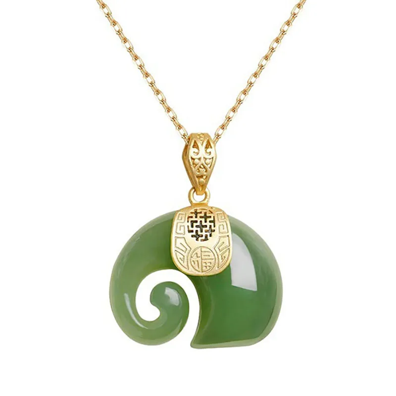 Hetian Jade Elephant Pendant Necklace – 18K Gold Plated Chain for Women - Image 7