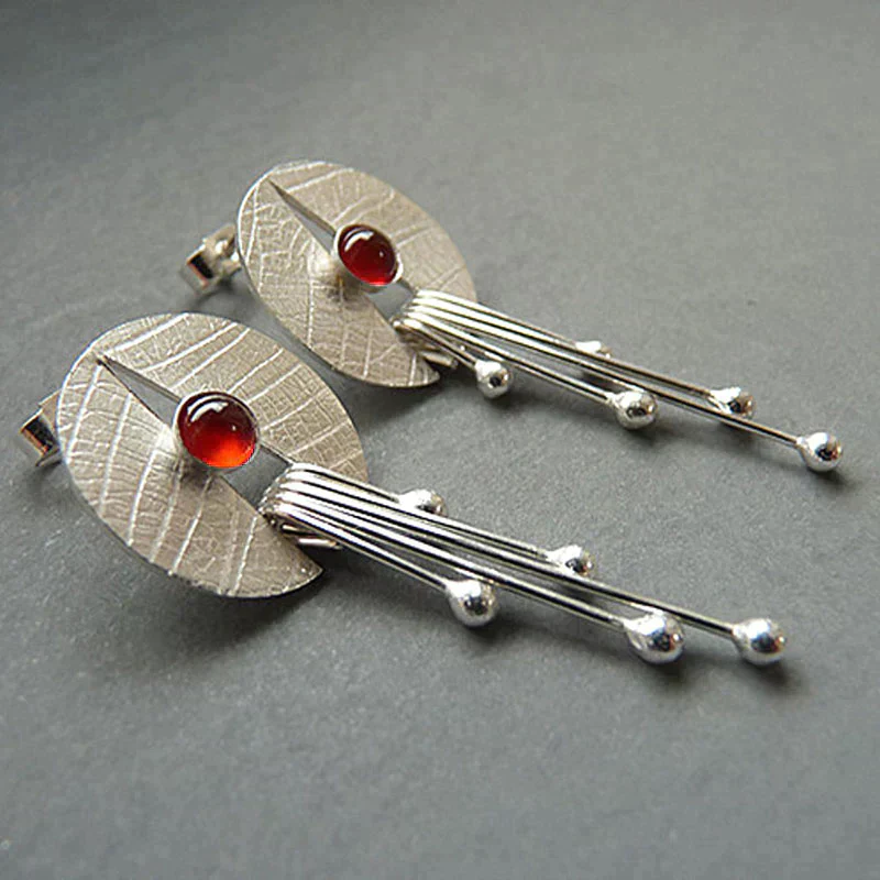 Hollow Red Stone Hanging Earrings - Image 2