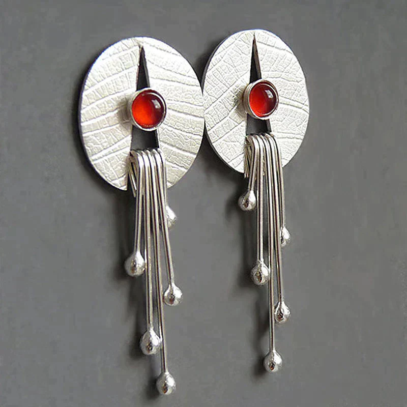 Hollow Red Stone Hanging Earrings - Image 3