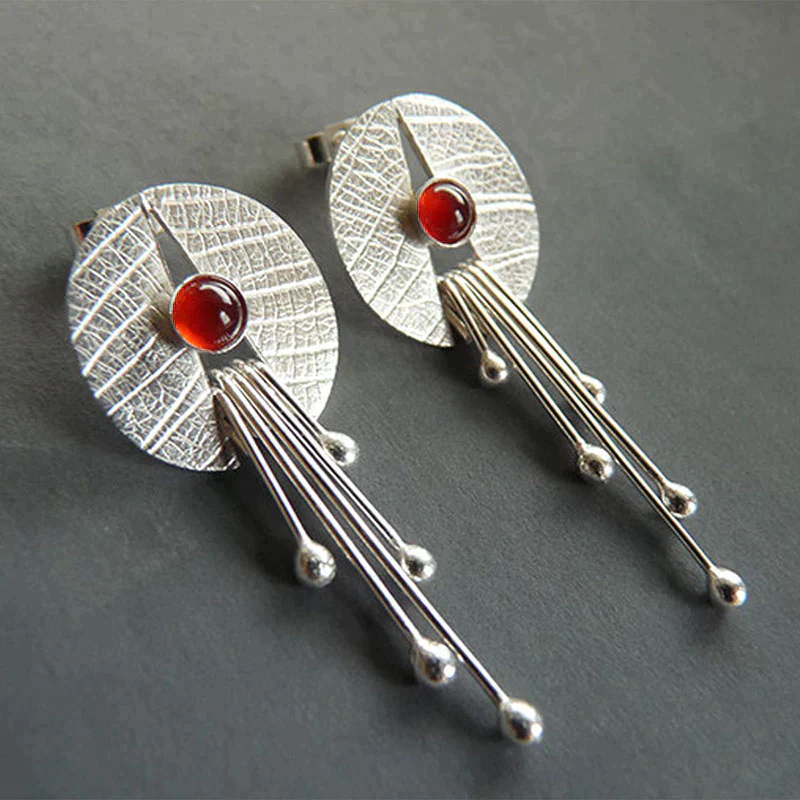 Hollow Red Stone Hanging Earrings - Image 4