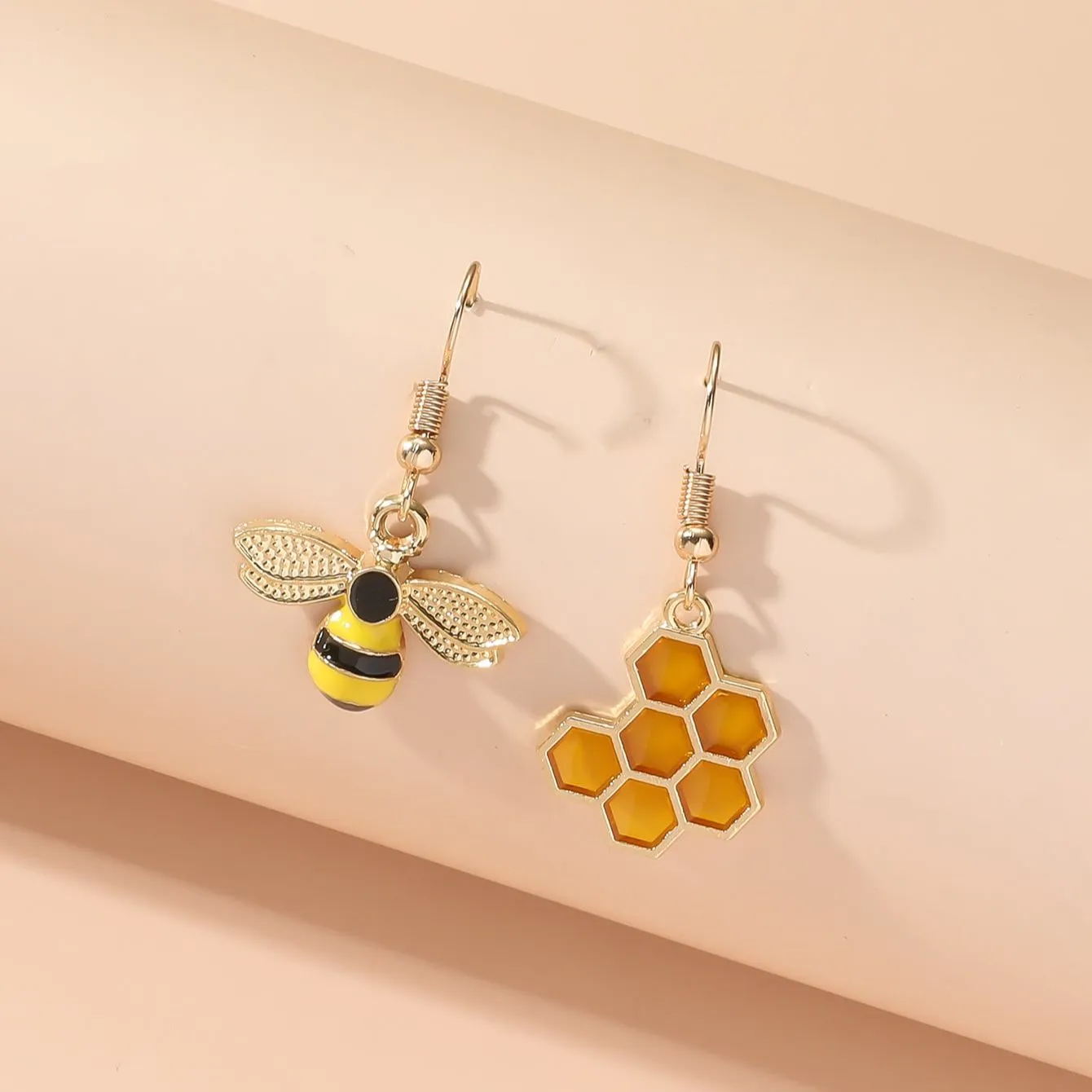 Honeycomb & Bee Drop Earrings – Gold Tone Jewelry for Women - Image 3