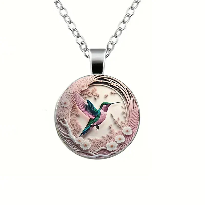 Hummingbird Glass Dome Pendant Necklace - Image 2