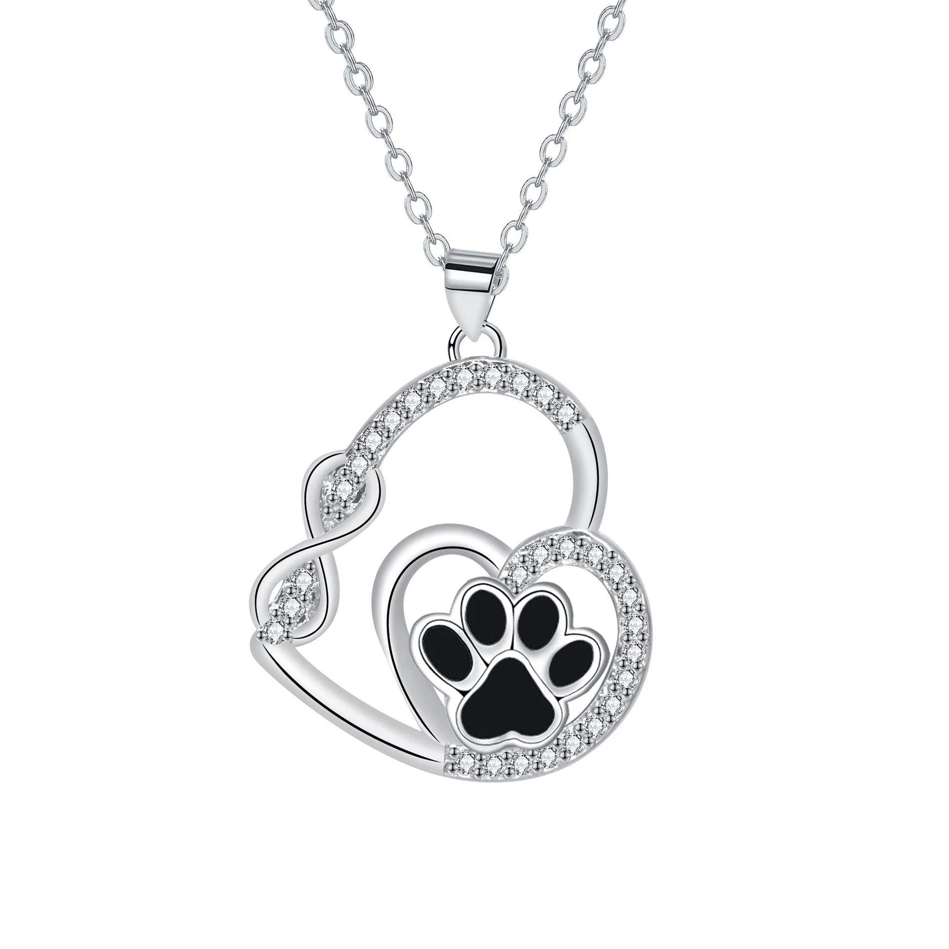 Infinite Double Love Paw Print Pendant Necklace - Image 2