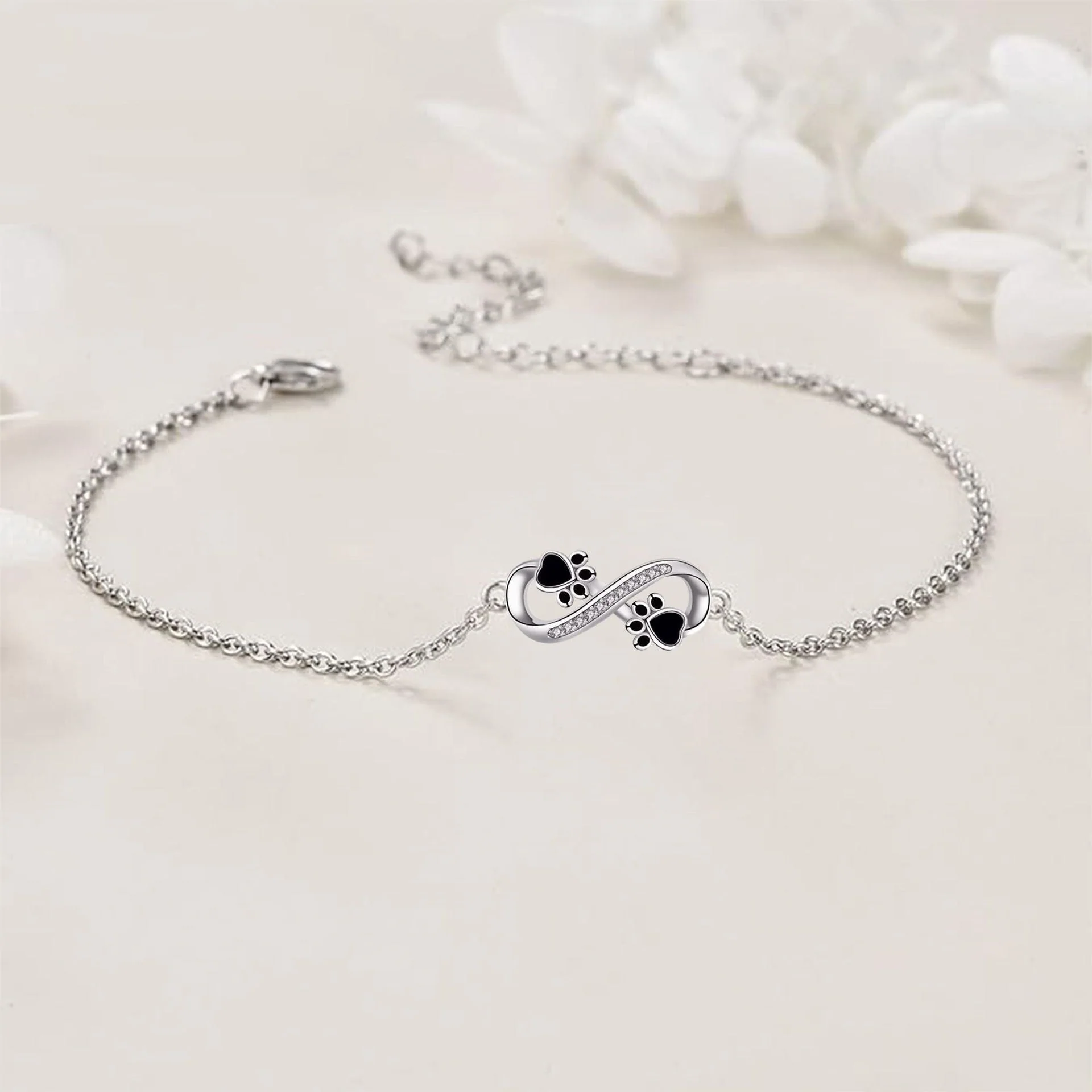 Infinite Symbol Pendant Pet Paw Bracelet with Zirconia - Image 3