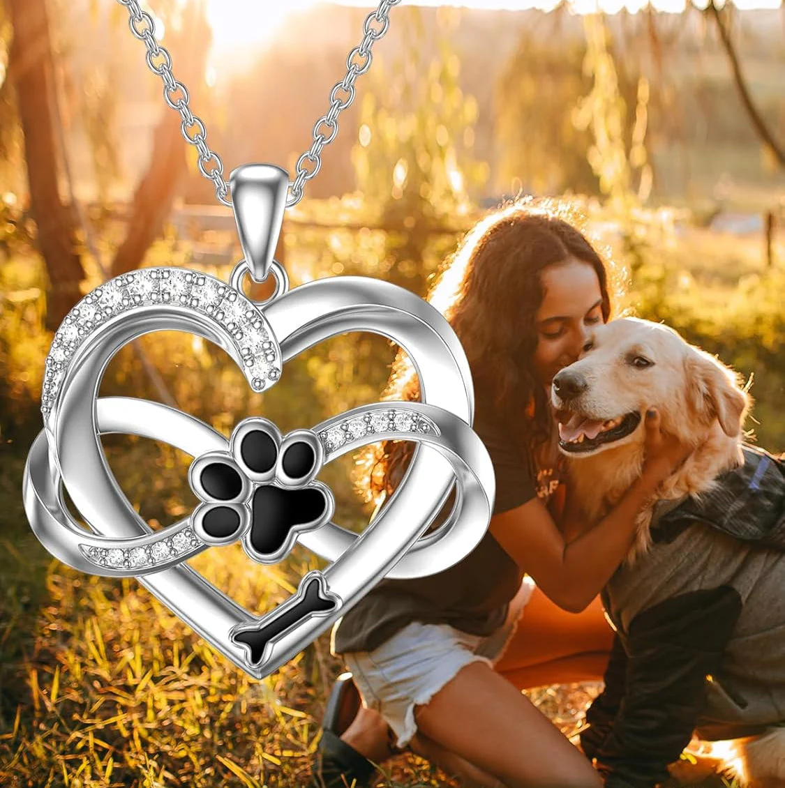 Infinity Heart & Paw Necklace in 925 Sterling Silver with Zirconia - Image 2