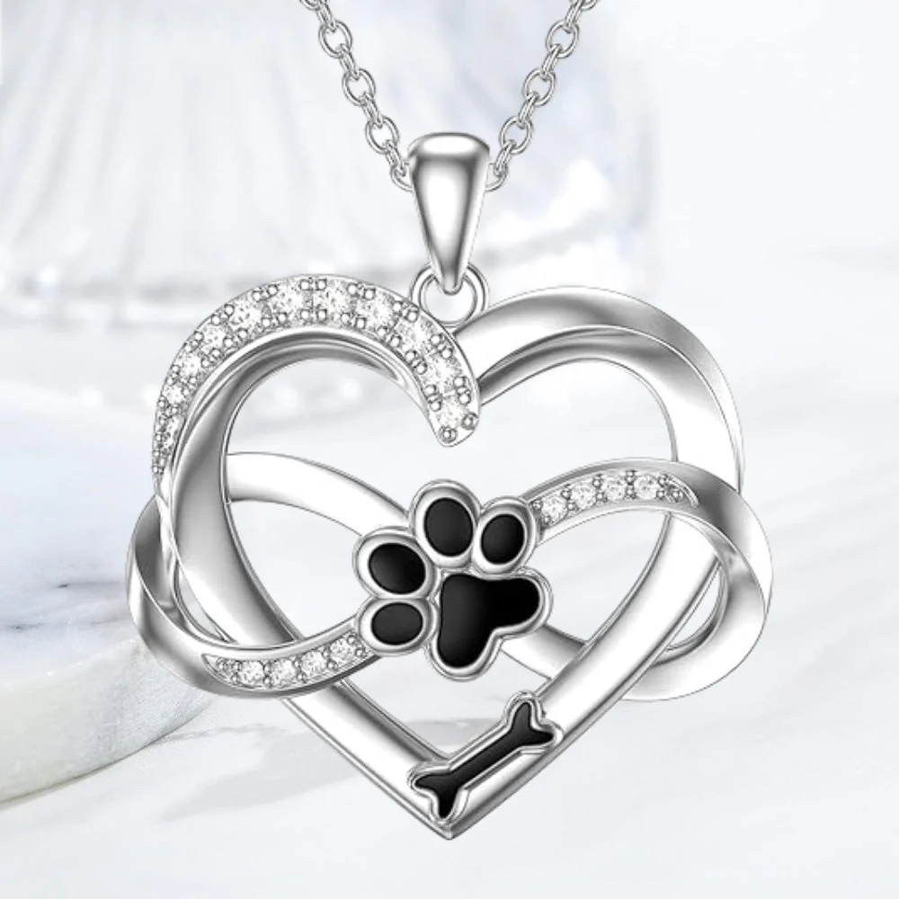 Infinity Heart & Paw Necklace in 925 Sterling Silver with Zirconia - Image 3