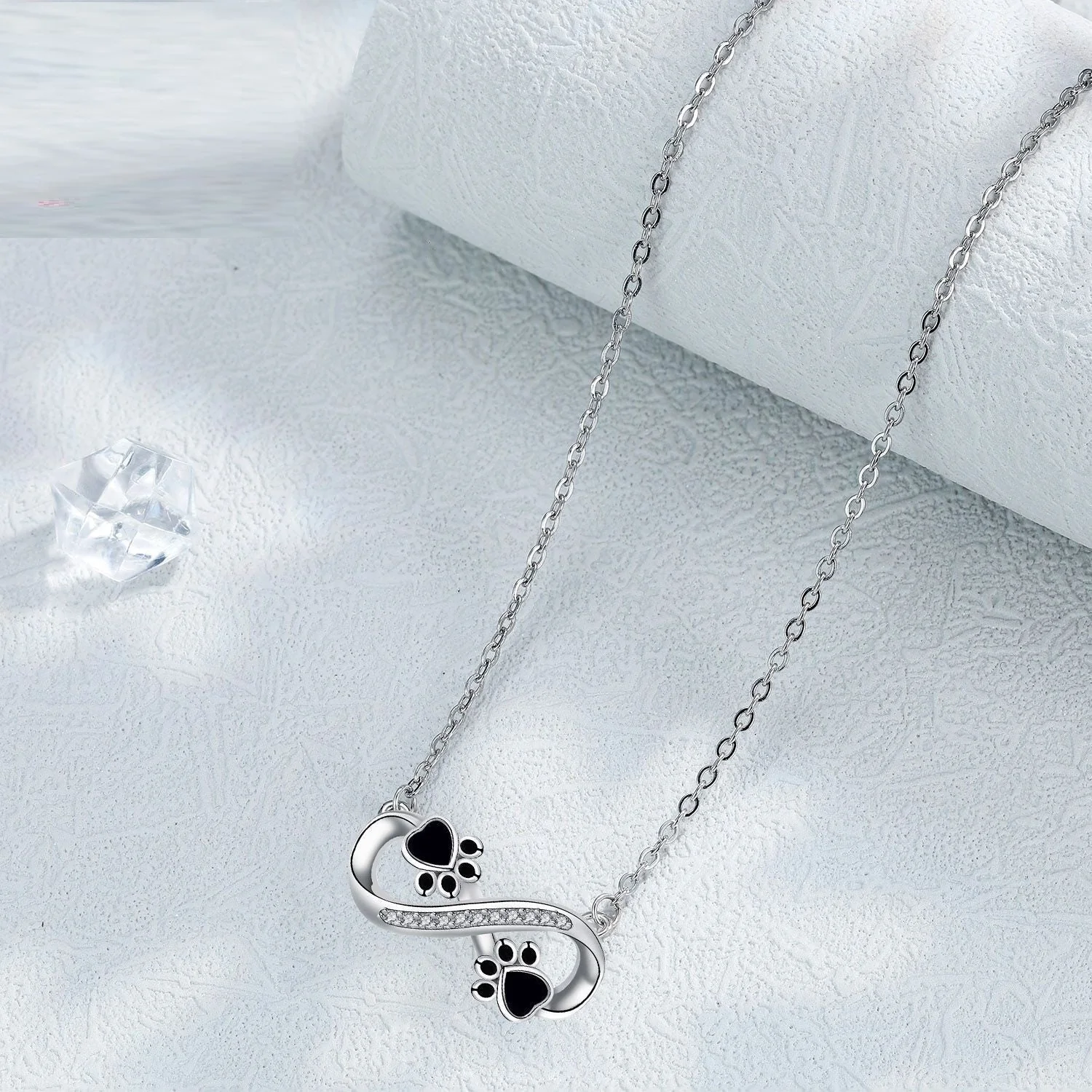 Infinity Paw Print Necklace with Zirconia - Image 2