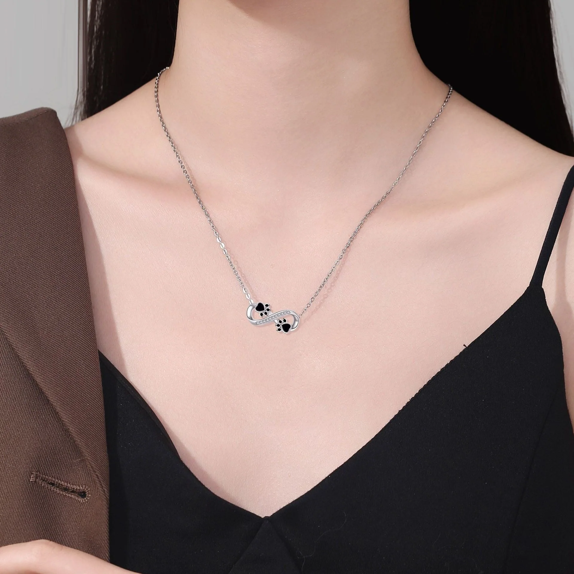 Infinity Paw Print Necklace with Zirconia - Image 3