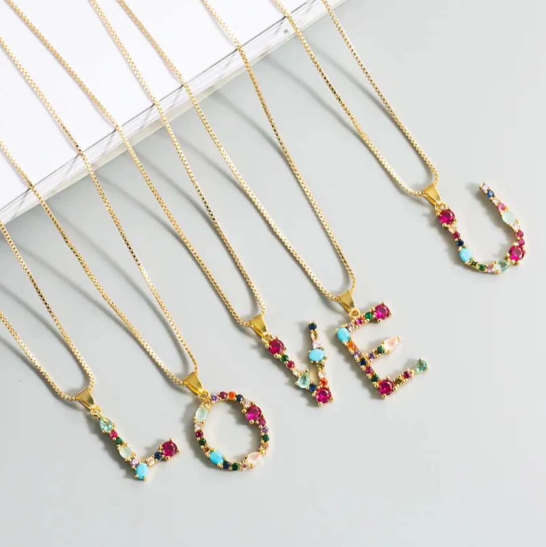 Initial and Gemstone 18K Gold Necklace