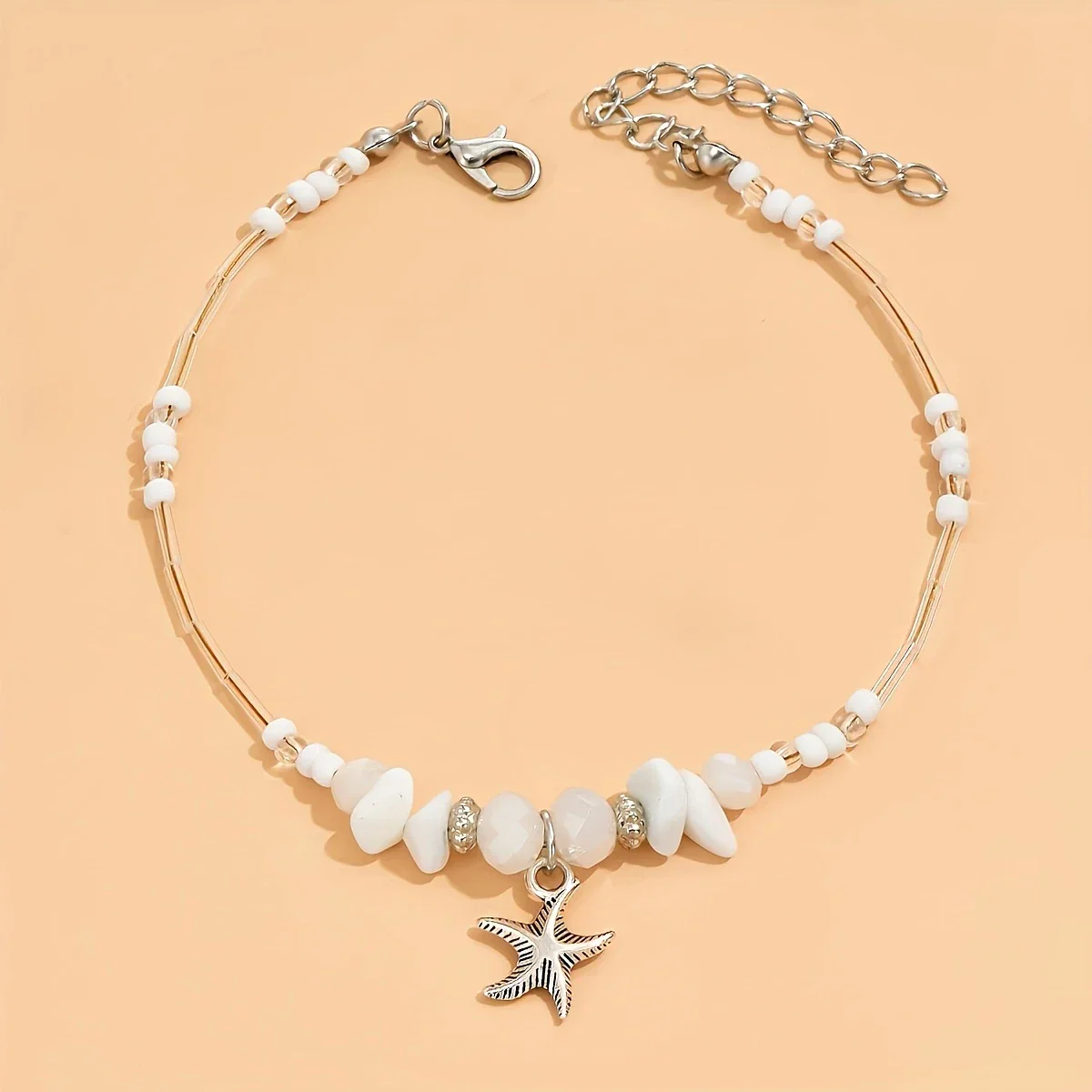 Irregular Bohemian Silver Star Anklet - Image 3