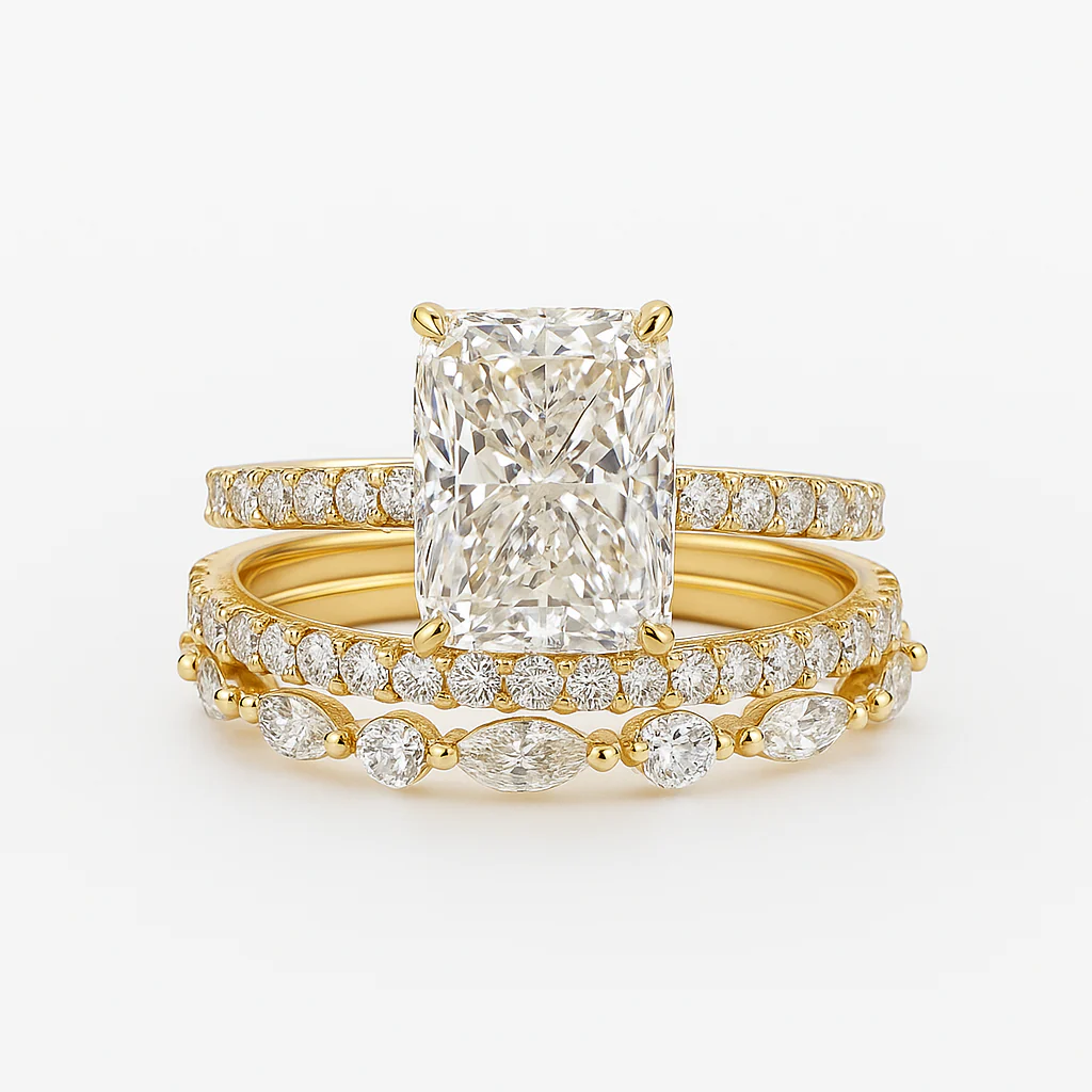 Jaily 3PC Wedding Ring Set | Gold