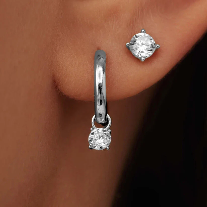 Larmes de Lune Stone Hoop Earrings | White Gold - Image 2
