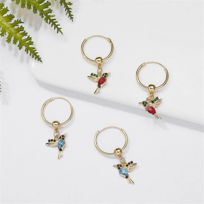 Limited Edition Flying Hummingbird Earrings with Zirconia Inlay - Image 2