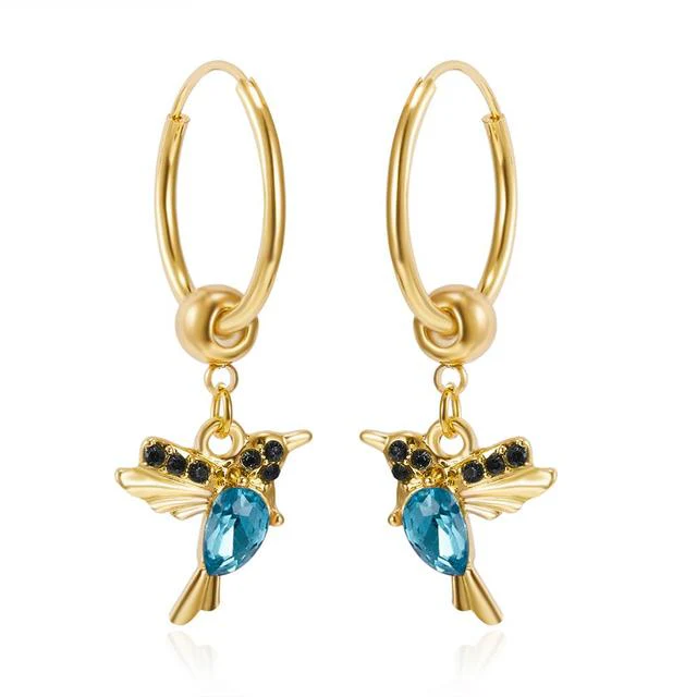 Limited Edition Flying Hummingbird Earrings with Zirconia Inlay - Image 3