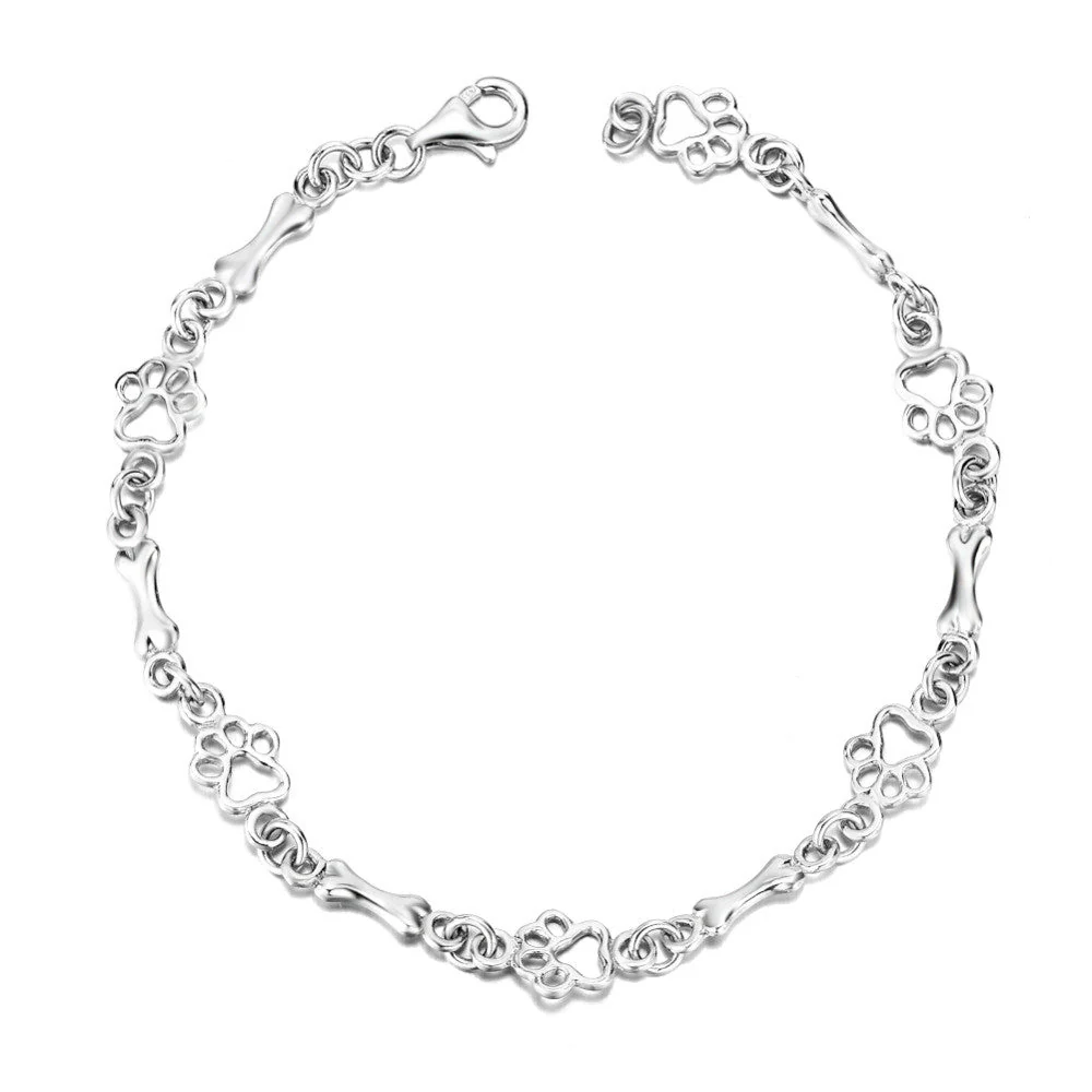 Limited Edition Pure Silver Dog Paw and Bone Charms Bracelet - Image 2