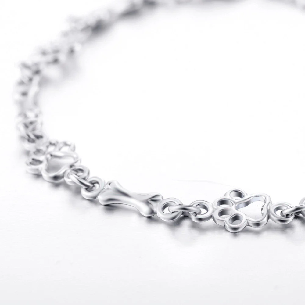 Limited Edition Pure Silver Dog Paw and Bone Charms Bracelet - Image 3