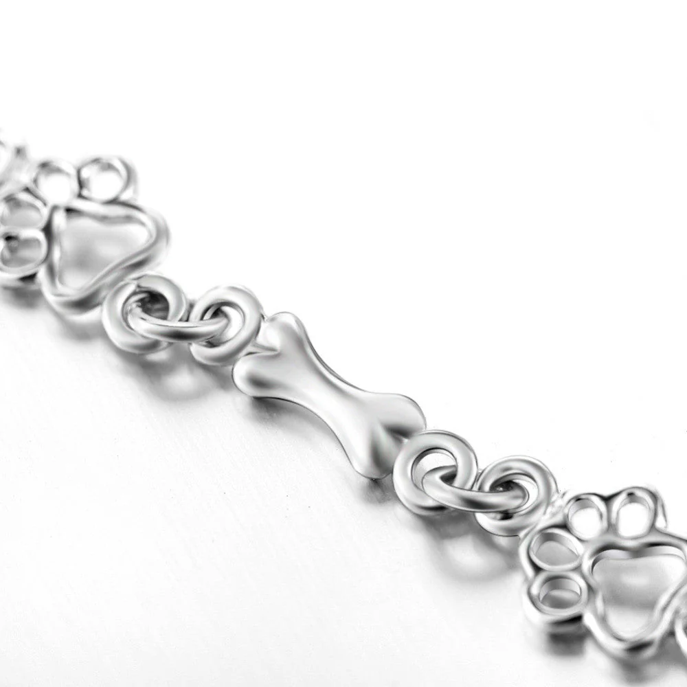 Limited Edition Pure Silver Dog Paw and Bone Charms Bracelet - Image 4