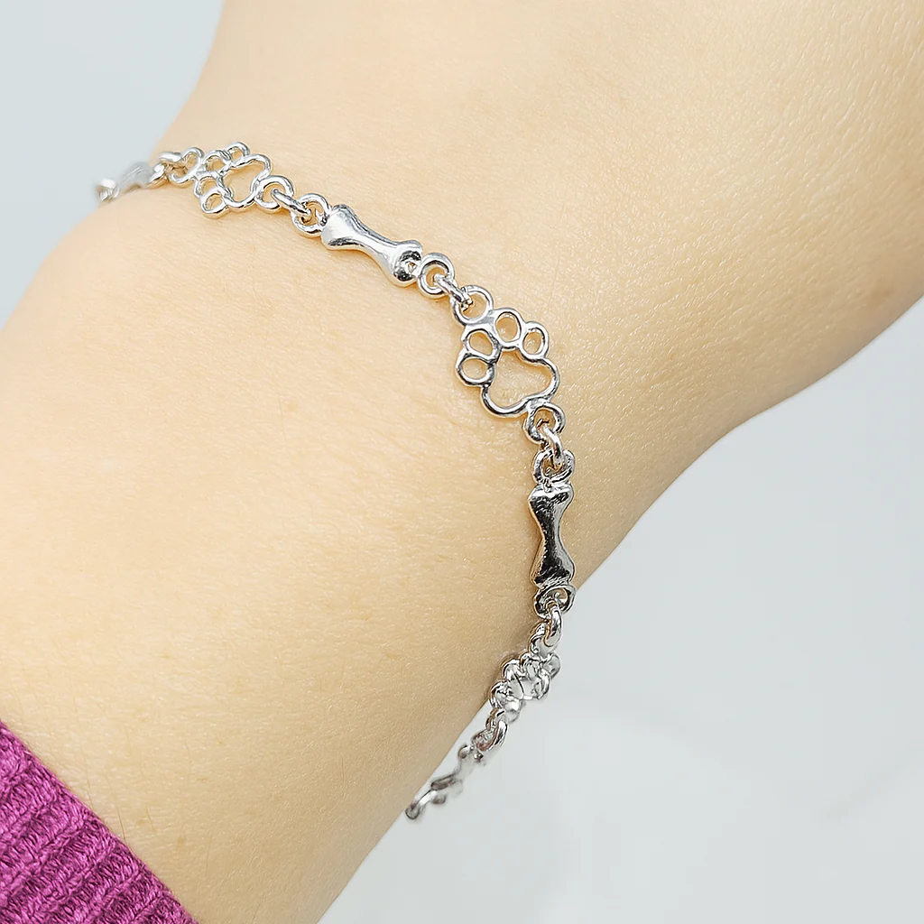 Limited Edition Pure Silver Dog Paw and Bone Charms Bracelet - Image 6
