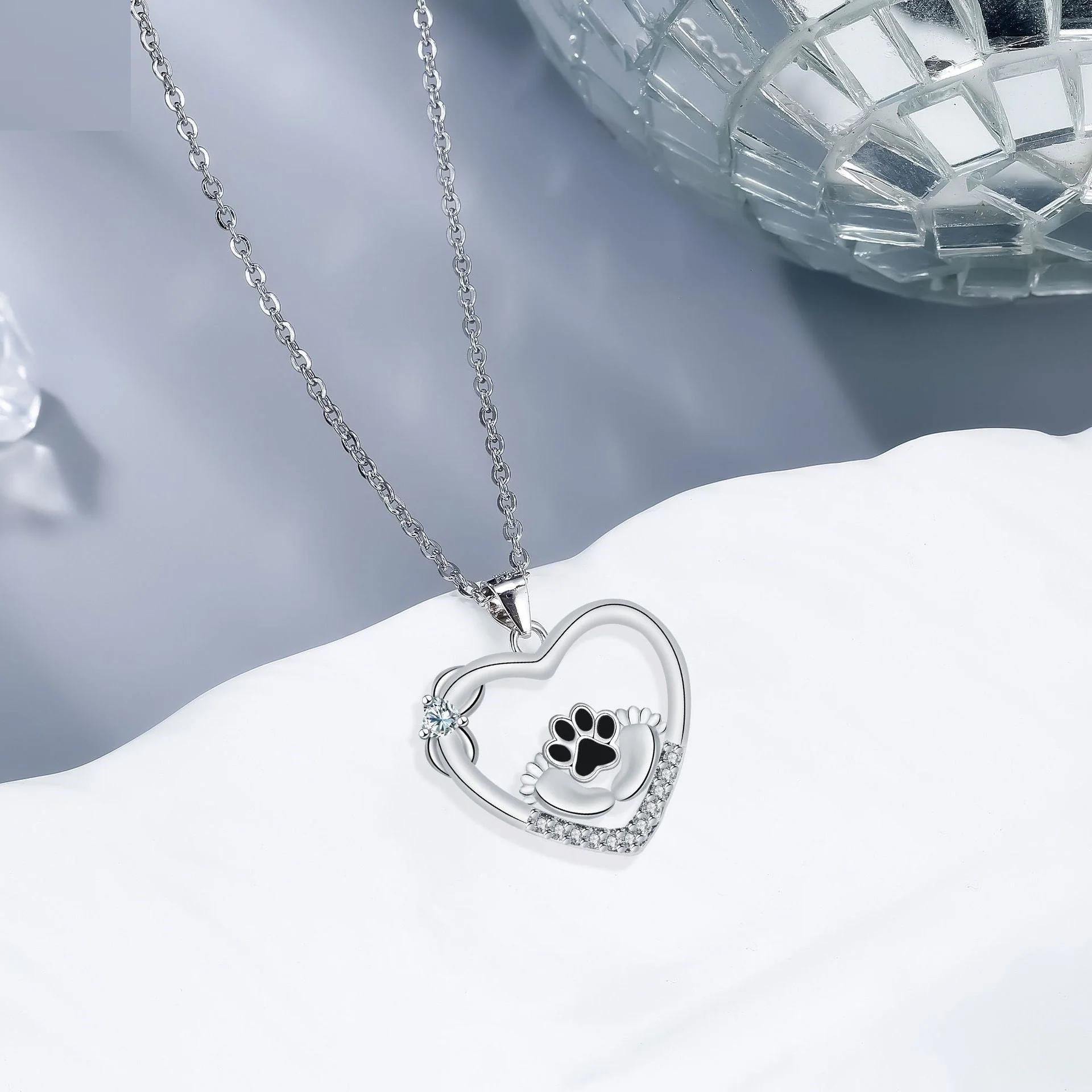Little Feet Dog Paw Print Necklace and Zirconia - Image 2