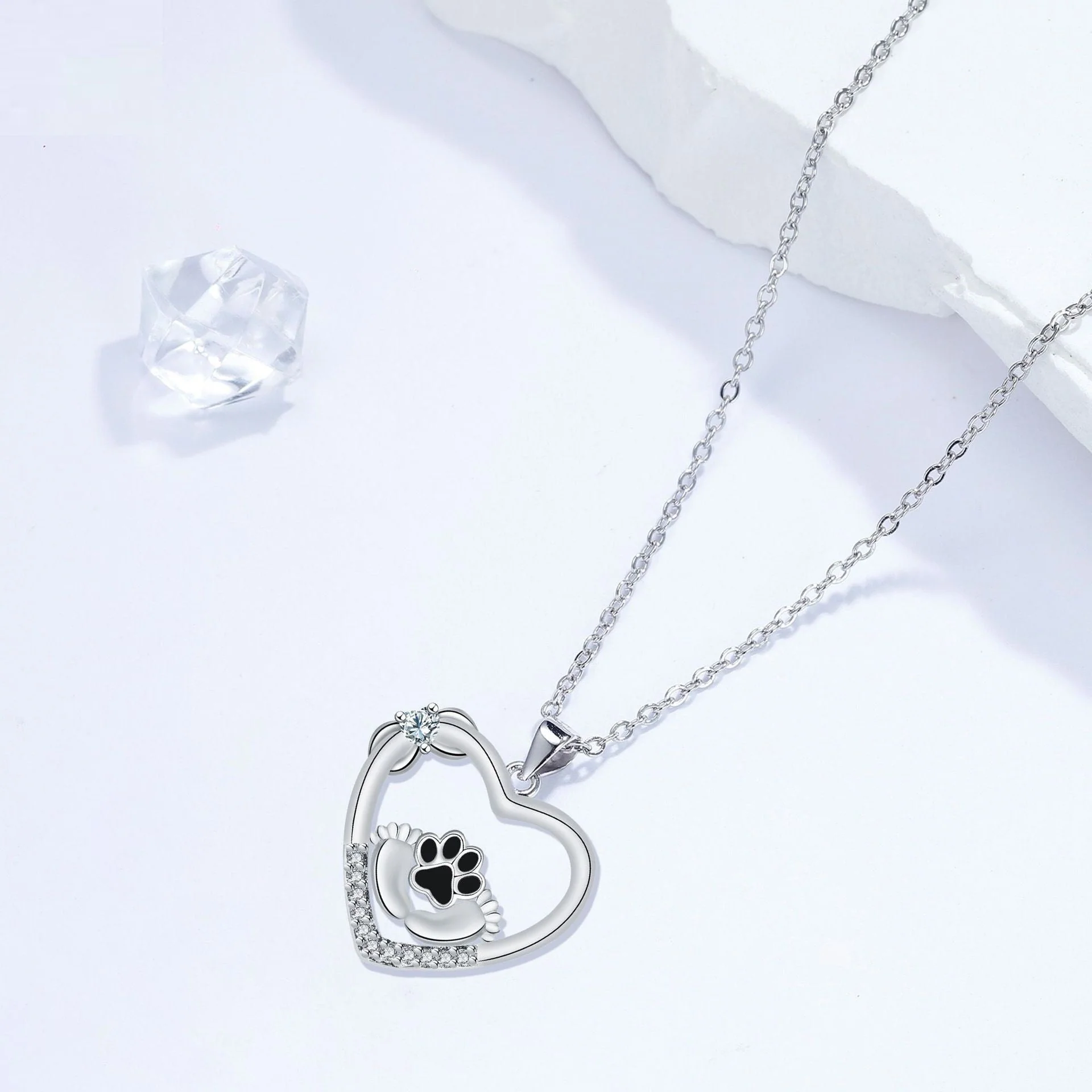 Little Feet Dog Paw Print Necklace and Zirconia - Image 3