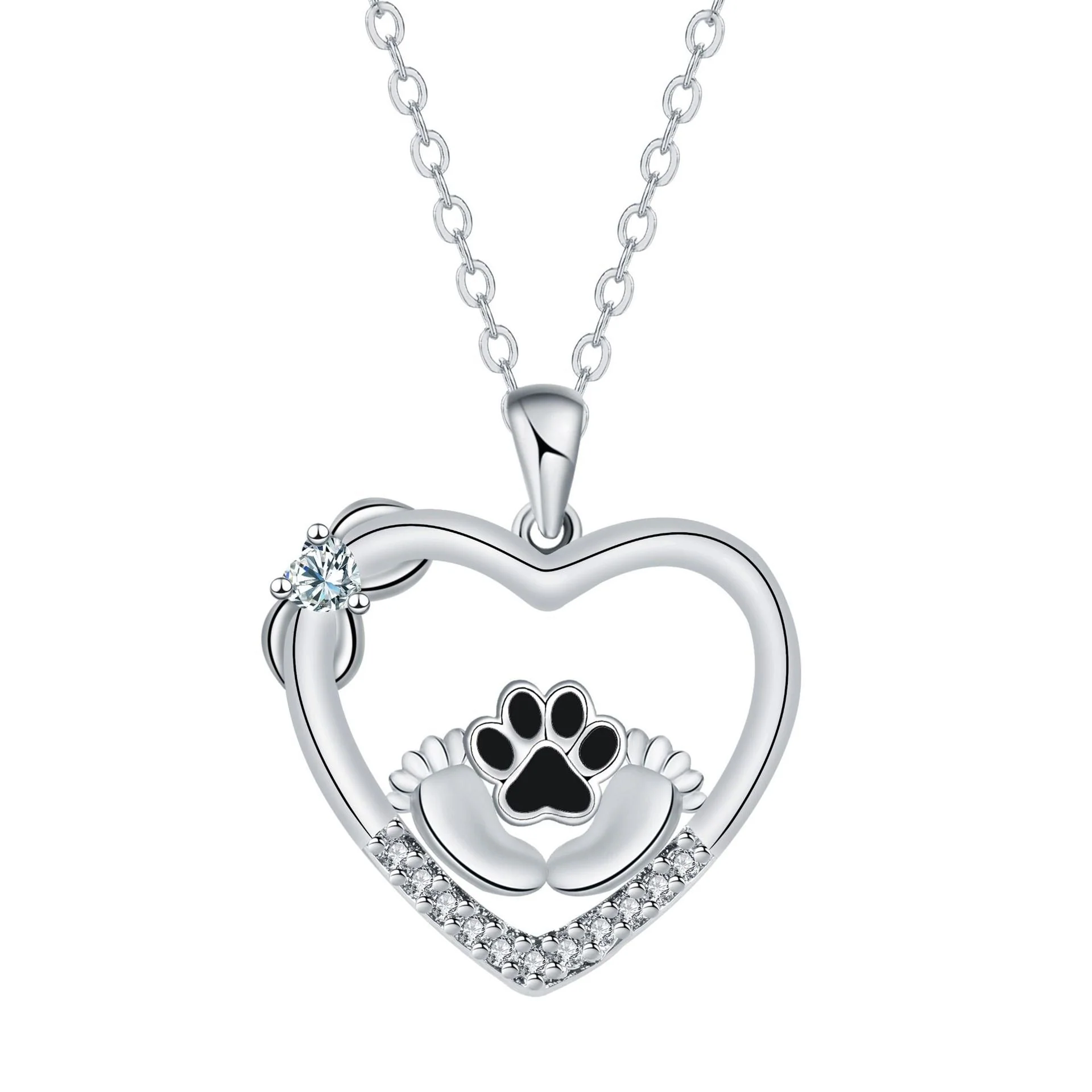 Little Feet Dog Paw Print Necklace and Zirconia - Image 4