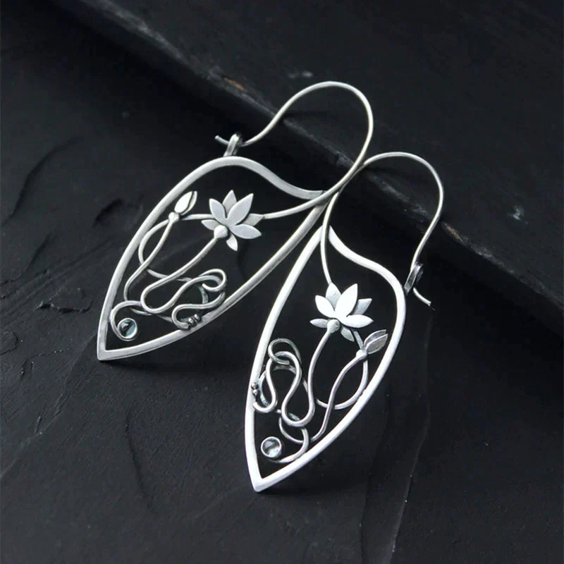 Lotus Flower Sterling Silver Earrings - Image 2